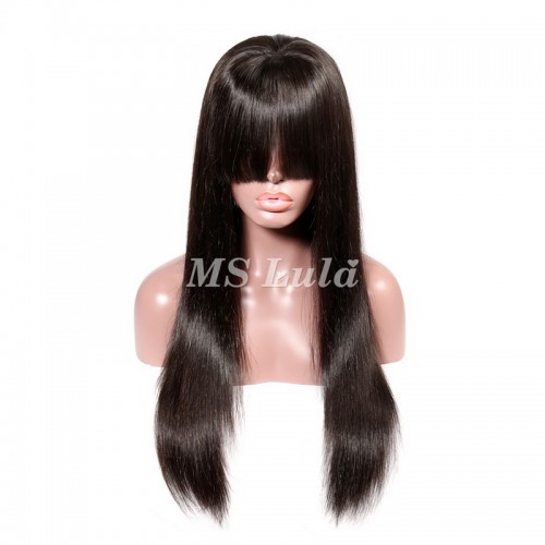 Straight Transparent Lace Front Wig 180 Density With Bang | Human Hair Wig | Lace Front